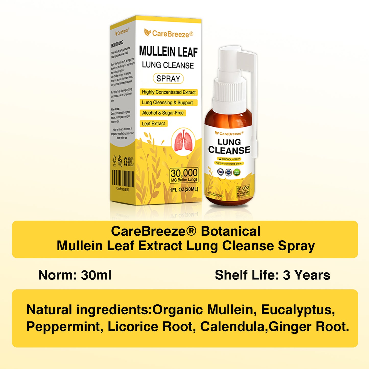 💖✅Official Store:CareBreeze® Botanical Mullein Leaf Extract Lung Cleanse Spray（💛Directly acts on COPD, asthma, chronic bronchitis (CB), respiratory infections, lung cancer, sinusitis, and other conditions💛）