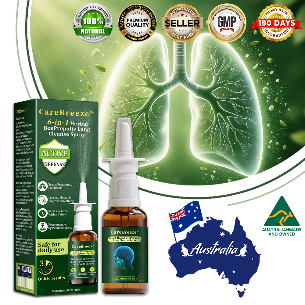 💖🐝✅AU Official Store:CareBreeze® 6-in-1 Herbal BeePropolis Lung Cleanse Spray（👨‍⚕️Directly acts on COPD, asthma, chronic bronchitis (CB), respiratory infections, lung cancer, sinusitis, and other conditions）