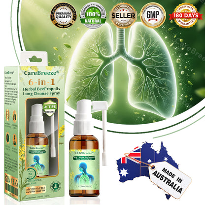 🌱🫁🇦🇺 Official Store:CareBreeze® 6-in-1 Herbal BeePropolis Lung Cleanse Spray(🫁Cough, Pharyngitis, shortness of breath, sputum, stuffy nose, bronchitis, bronchitis, allergy symptoms, lung discomfort💝)