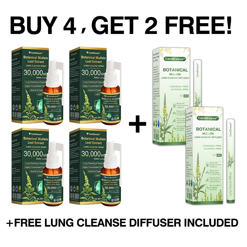 ⚡🦘✅Official Store:CareBreeze® Botanical Mullein Leaf Extract Lung Cleanse Spray（👨‍⚕️Directly acts on COPD, asthma, chronic bronchitis (CB), respiratory infections, lung cancer, sinusitis, and other conditions）