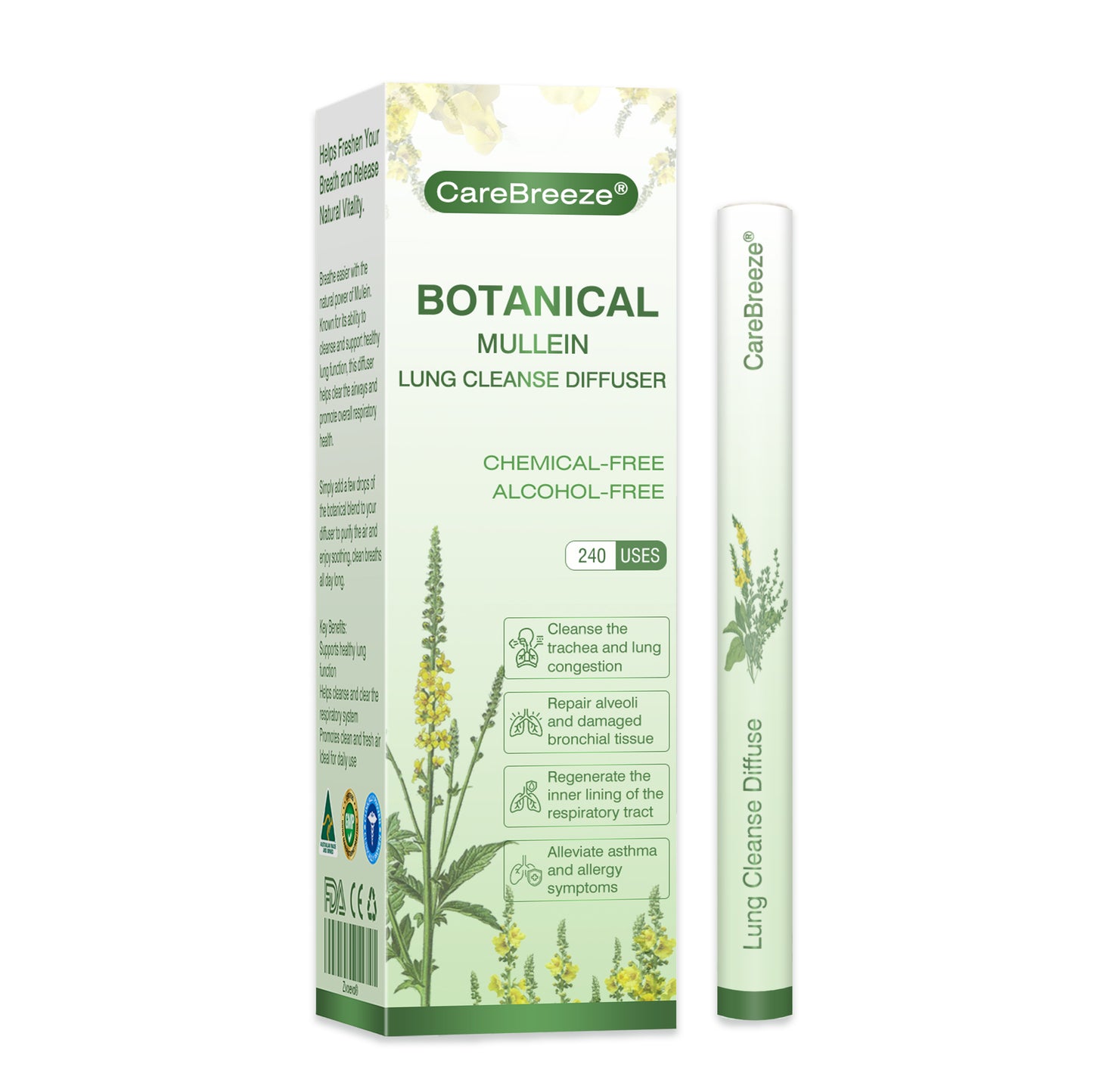 🐻‍❄️✅AU Owned and Operated：CareBreeze® Botanical Mullein Lung Cleanse Diffuser(🫁Cough, Pharyngitis, shortness of breath, sputum, stuffy nose, bronchitis, bronchitis, allergy symptoms, lung discomfort💝)