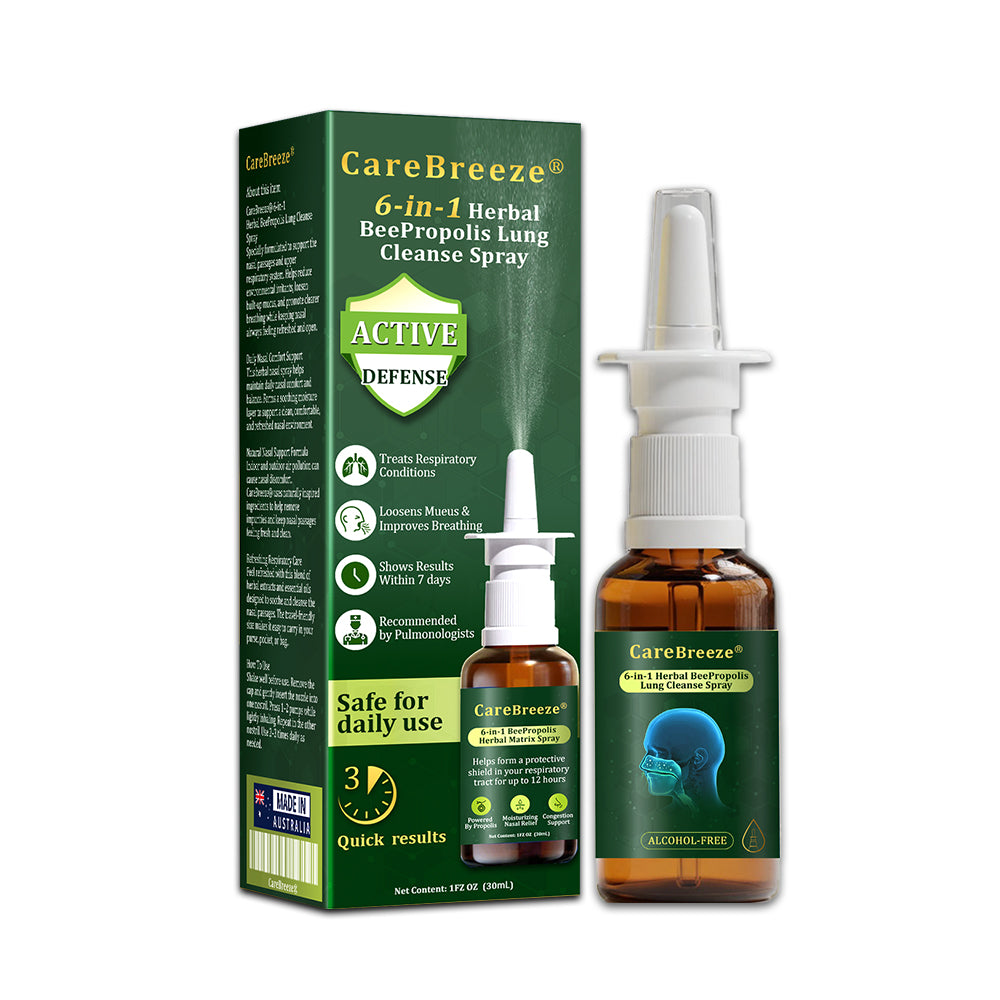 💖🐝✅AU Official Store:CareBreeze® 6-in-1 Herbal BeePropolis Lung Cleanse Spray（👨‍⚕️Directly acts on COPD, asthma, chronic bronchitis (CB), respiratory infections, lung cancer, sinusitis, and other conditions）