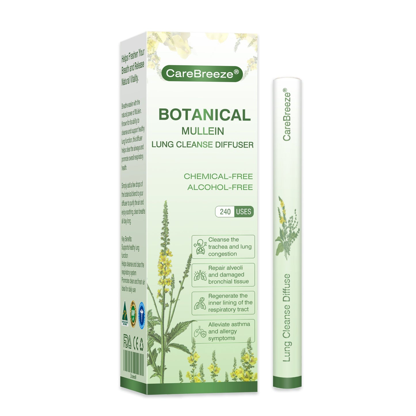 🇦🇺👨‍⚕️✅CareBreeze® Botanical Mullein Lung Cleanse Diffuser(🫁Cough, Pharyngitis, shortness of breath, sputum, stuffy nose, bronchitis, bronchitis, allergy symptoms, lung discomfort💝)