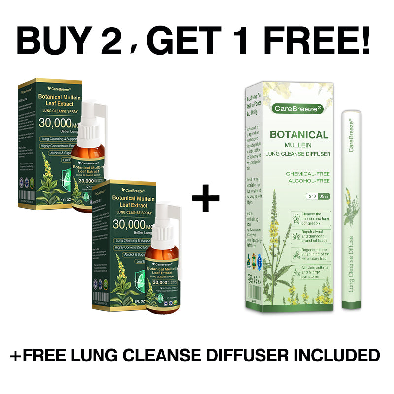 ⚡🦘✅Official Store:CareBreeze® Botanical Mullein Leaf Extract Lung Cleanse Spray（👨‍⚕️Directly acts on COPD, asthma, chronic bronchitis (CB), respiratory infections, lung cancer, sinusitis, and other conditions）