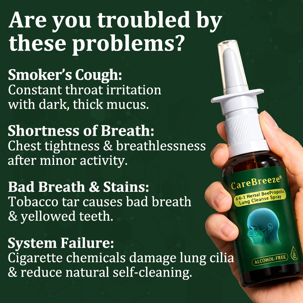 💖🐝✅AU Official Store:CareBreeze® 6-in-1 Herbal BeePropolis Lung Cleanse Spray（👨‍⚕️Directly acts on COPD, asthma, chronic bronchitis (CB), respiratory infections, lung cancer, sinusitis, and other conditions）