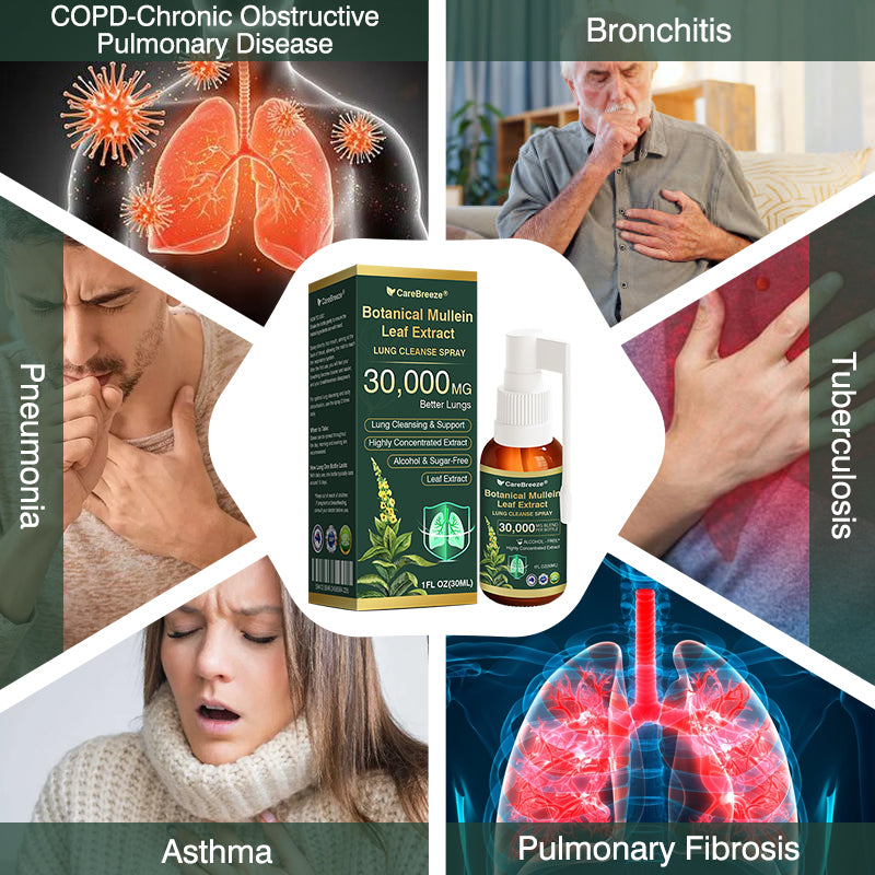 💗✅AU Official Store:CareBreeze® Botanical Mullein Leaf Extract Lung Cleanse Spray（👨‍⚕️Directly acts on COPD, asthma, chronic bronchitis (CB), respiratory infections, lung cancer, sinusitis, and other conditions）