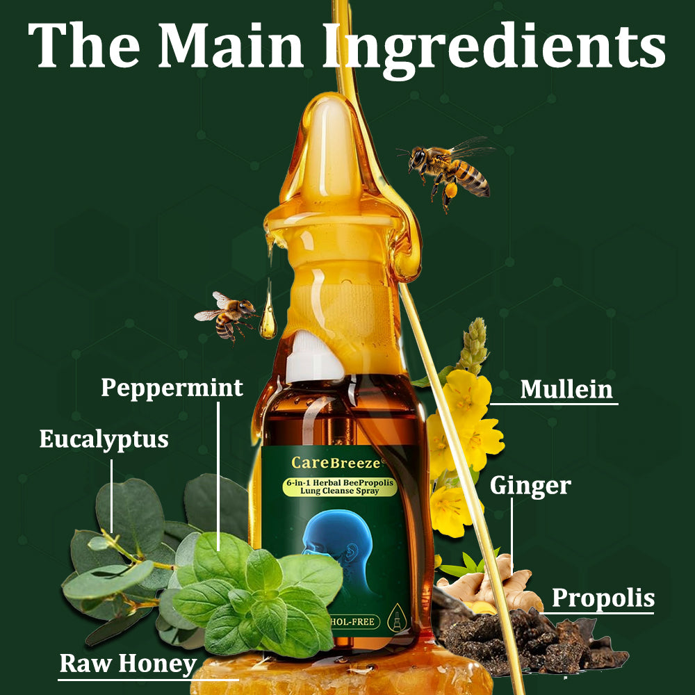 💖🐝✅AU Official Store:CareBreeze® 6-in-1 Herbal BeePropolis Lung Cleanse Spray（👨‍⚕️Directly acts on COPD, asthma, chronic bronchitis (CB), respiratory infections, lung cancer, sinusitis, and other conditions）