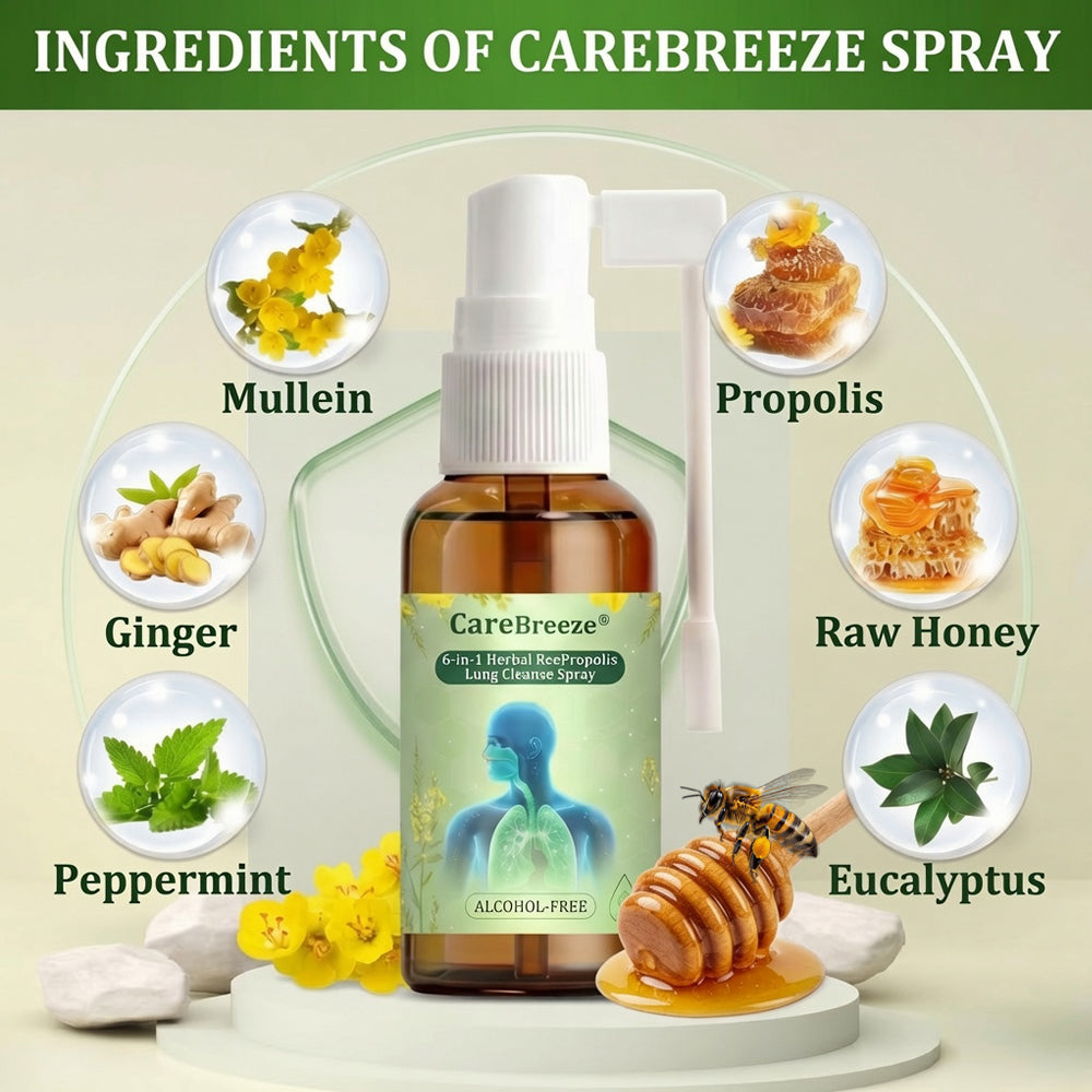 🌱🫁🇦🇺 Official Store:CareBreeze® 6-in-1 Herbal BeePropolis Lung Cleanse Spray(🫁Cough, Pharyngitis, shortness of breath, sputum, stuffy nose, bronchitis, bronchitis, allergy symptoms, lung discomfort💝)