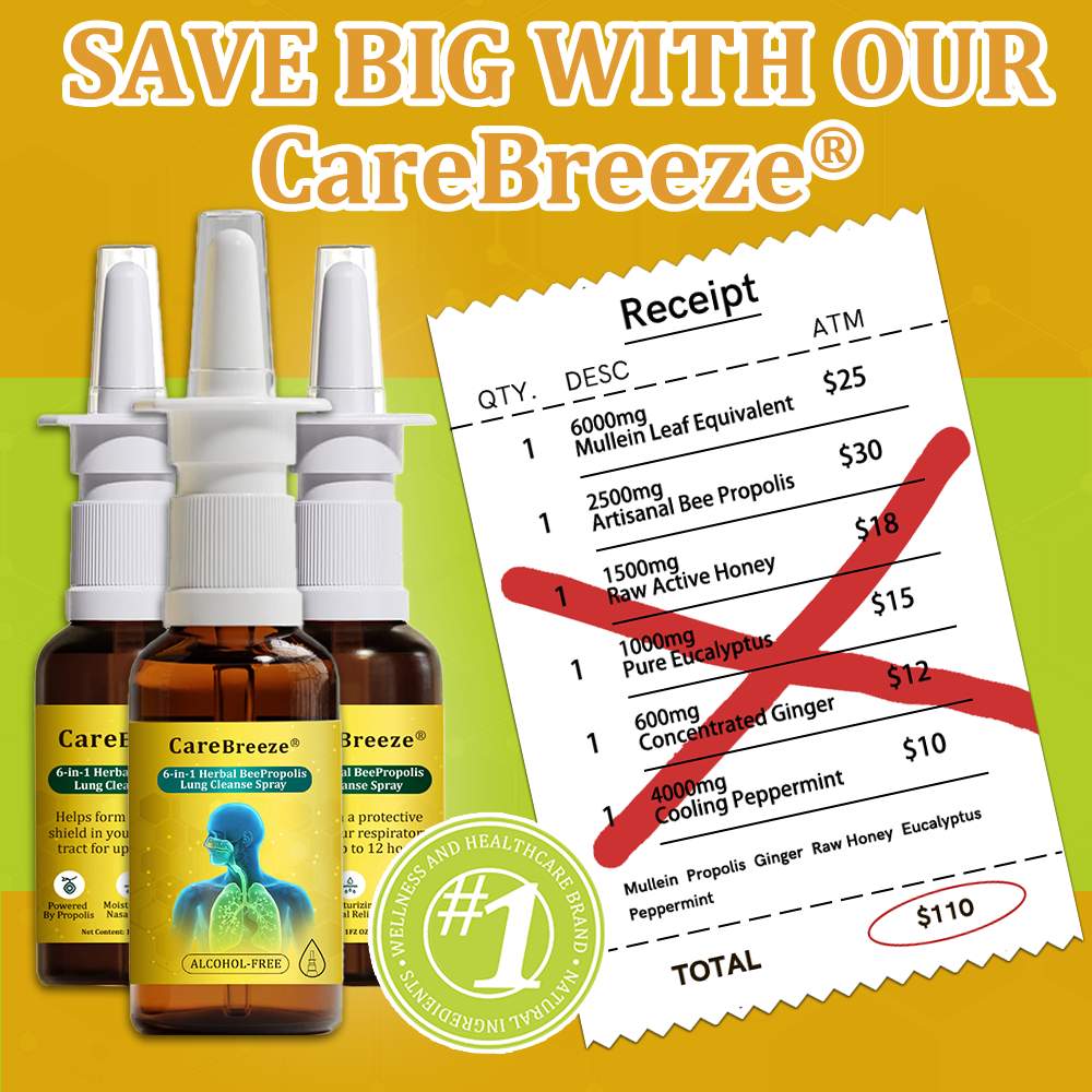 🐝🫁✅AU Official Store:CareBreeze® 6-in-1 Herbal BeePropolis Lung Cleanse Spray-👨‍⚕️Nano-Nebel（👨‍⚕️Directly acts on COPD, asthma, chronic bronchitis (CB), respiratory infections, lung cancer, sinusitis, and other conditions）