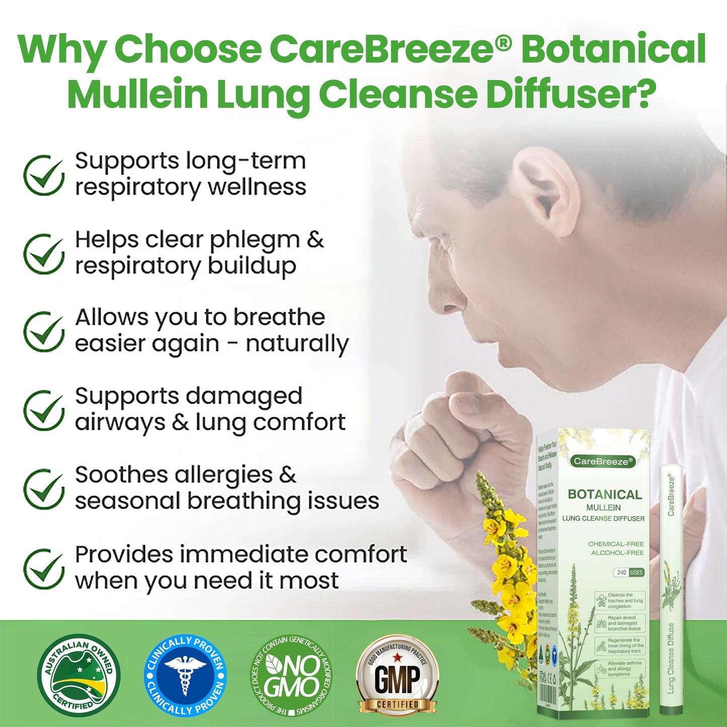 🇦🇺👨‍⚕️✅CareBreeze® Botanical Mullein Lung Cleanse Diffuser(🫁Cough, Pharyngitis, shortness of breath, sputum, stuffy nose, bronchitis, bronchitis, allergy symptoms, lung discomfort💝)