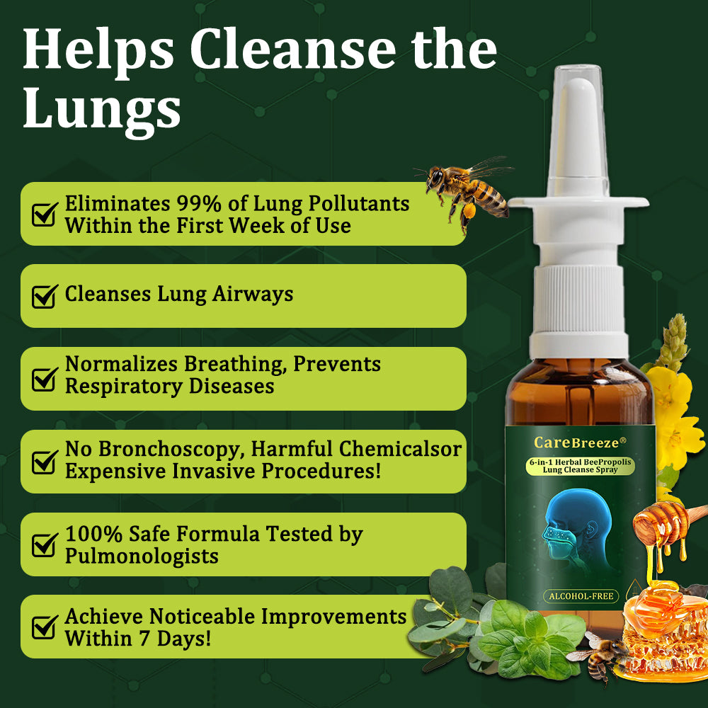 💖🐝✅AU Official Store:CareBreeze® 6-in-1 Herbal BeePropolis Lung Cleanse Spray（👨‍⚕️Directly acts on COPD, asthma, chronic bronchitis (CB), respiratory infections, lung cancer, sinusitis, and other conditions）