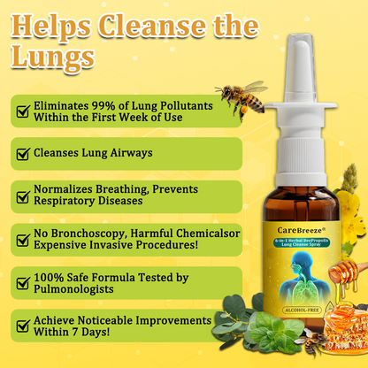 💛🐝✅AU Official Store:CareBreeze® 6-in-1 Herbal BeePropolis Lung Cleanse Spray（👨‍⚕️Directly acts on COPD, asthma, chronic bronchitis (CB), respiratory infections, lung cancer, sinusitis, and other conditions）