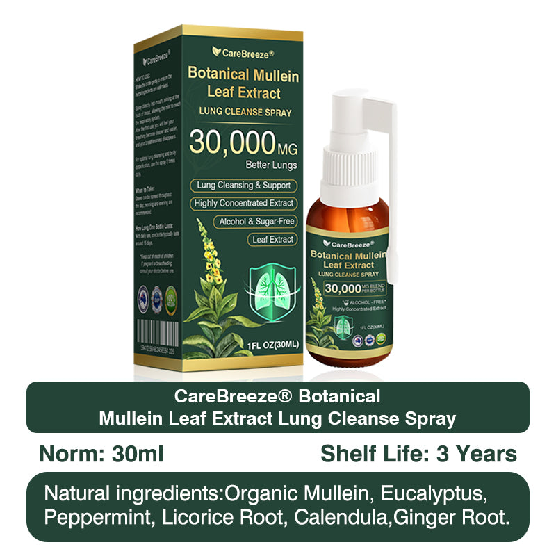 💗✅AU Official Store:CareBreeze® Botanical Mullein Leaf Extract Lung Cleanse Spray（👨‍⚕️Directly acts on COPD, asthma, chronic bronchitis (CB), respiratory infections, lung cancer, sinusitis, and other conditions）