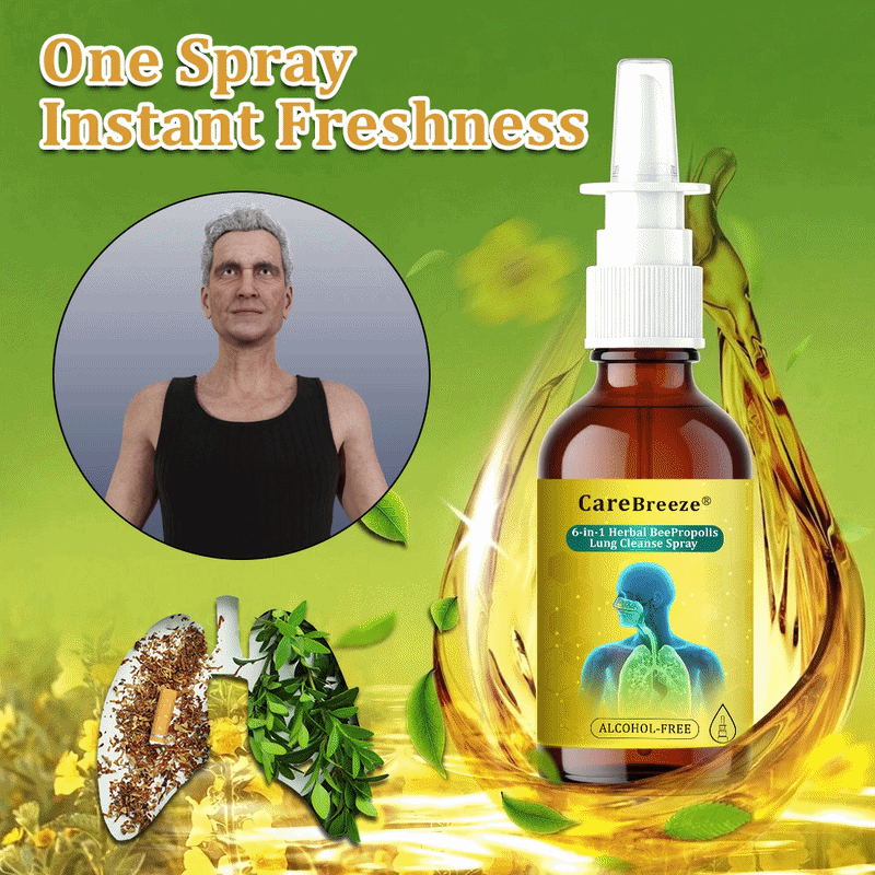 🐝🫁✅AU Official Store:CareBreeze® 6-in-1 Herbal BeePropolis Lung Cleanse Spray-👨‍⚕️Nano-Nebel（👨‍⚕️Directly acts on COPD, asthma, chronic bronchitis (CB), respiratory infections, lung cancer, sinusitis, and other conditions）