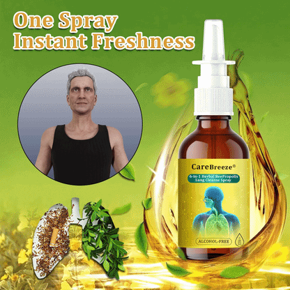 🐝🫁✅AU Official Store:CareBreeze® 6-in-1 Herbal BeePropolis Lung Cleanse Spray-👨‍⚕️Nano-Nebel（👨‍⚕️Directly acts on COPD, asthma, chronic bronchitis (CB), respiratory infections, lung cancer, sinusitis, and other conditions）