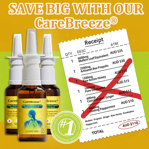 💛🐝✅AU Official Store:CareBreeze® 6-in-1 Herbal BeePropolis Lung Cleanse Spray（👨‍⚕️Directly acts on COPD, asthma, chronic bronchitis (CB), respiratory infections, lung cancer, sinusitis, and other conditions）